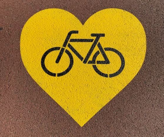 Yellow heart shape with a bicycle