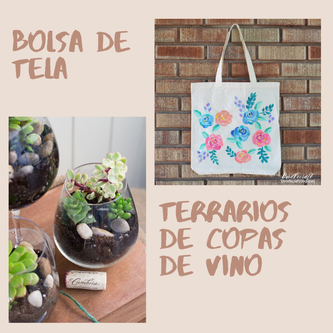 wine glass terrariums and canvas tote bag