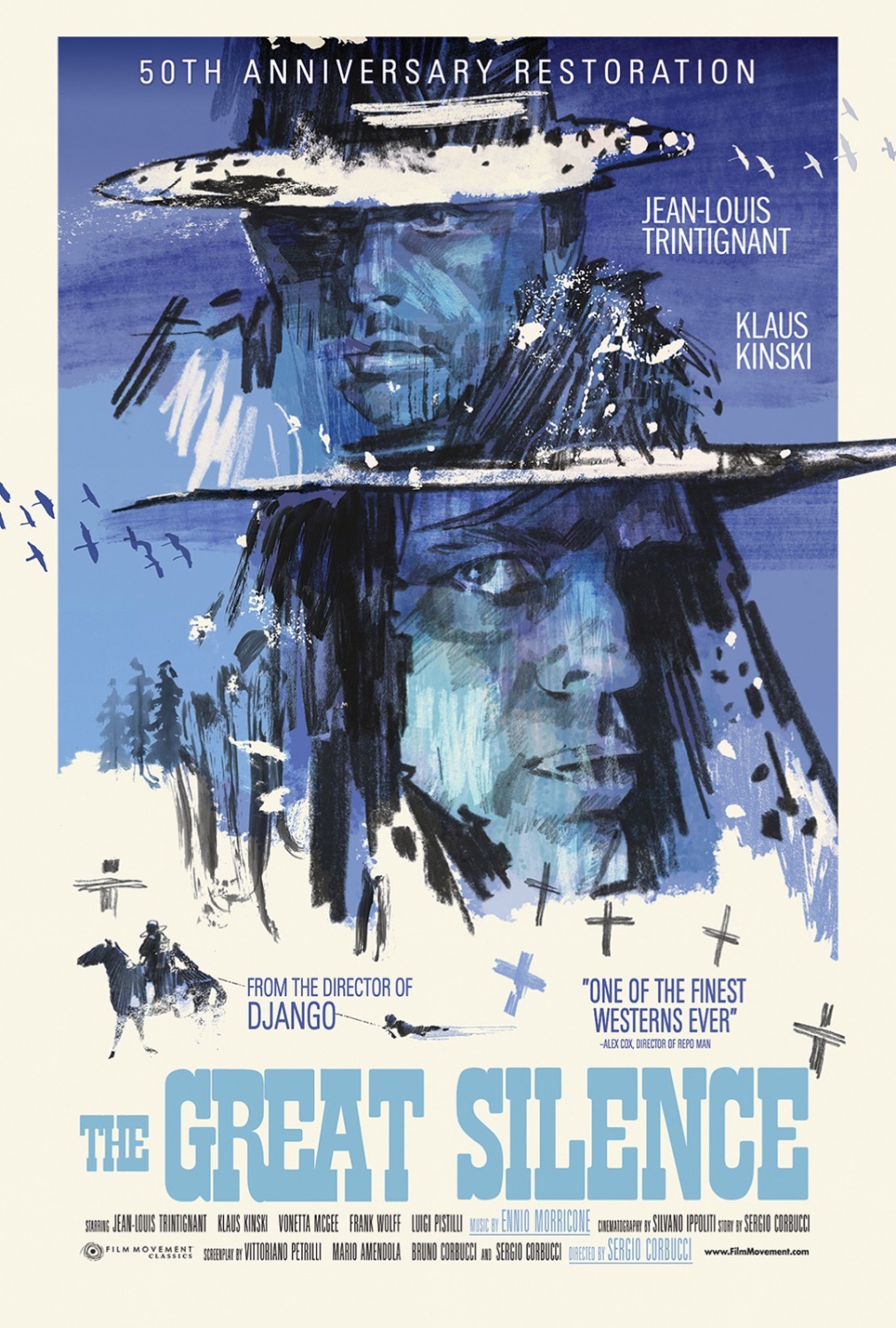 This month: The Great Silence (1968)  As a group of local bounty hunters bear down on a gang of outlaws, an interloping gunslinger intervenes. The name of this man: Silence, otherwise known as the outlaws' best chance at liberation.  Please join this Saturday for this snowy western landmark, from the second greatest director of Spaghetti-westerns.