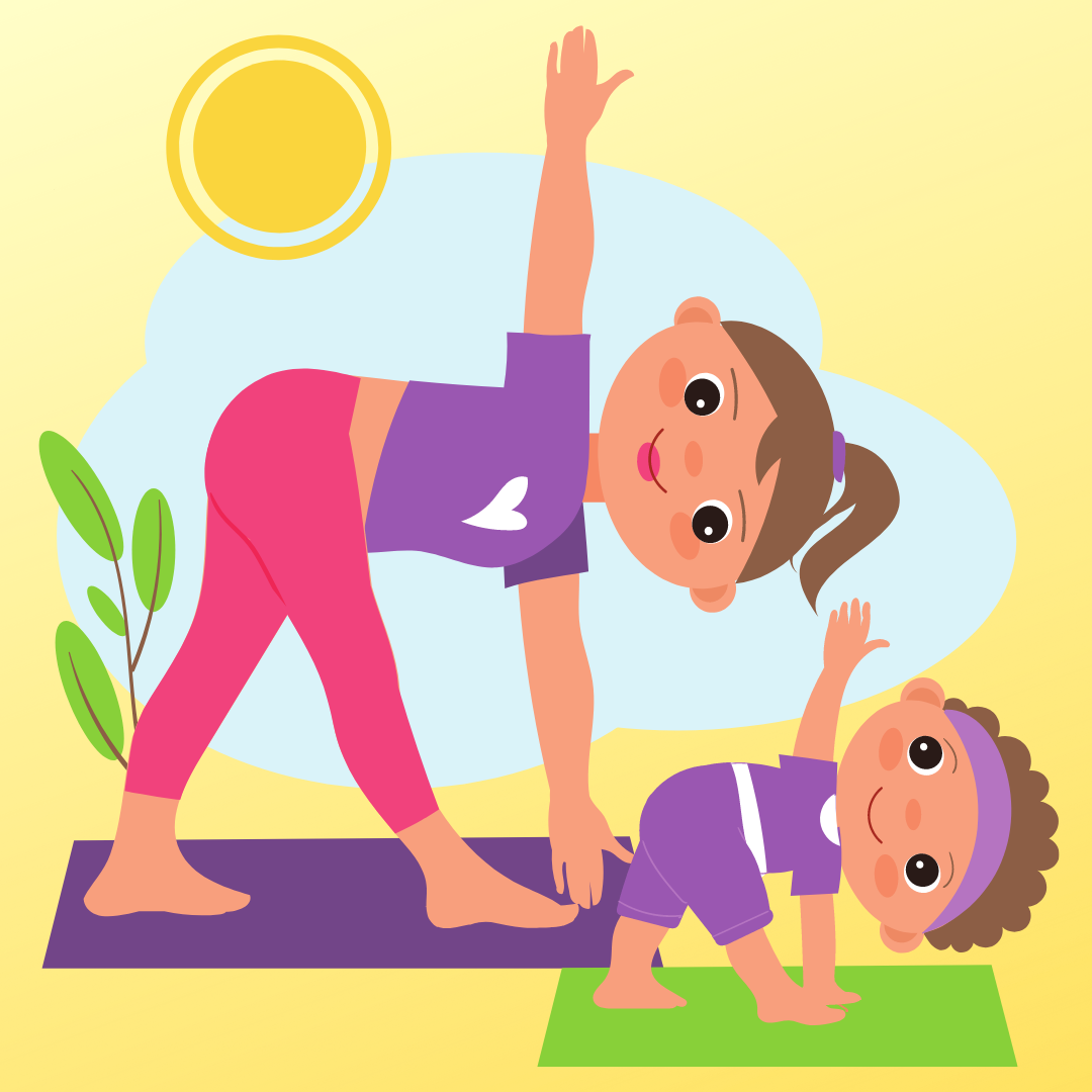 cartoon image of adult and child doing yoga