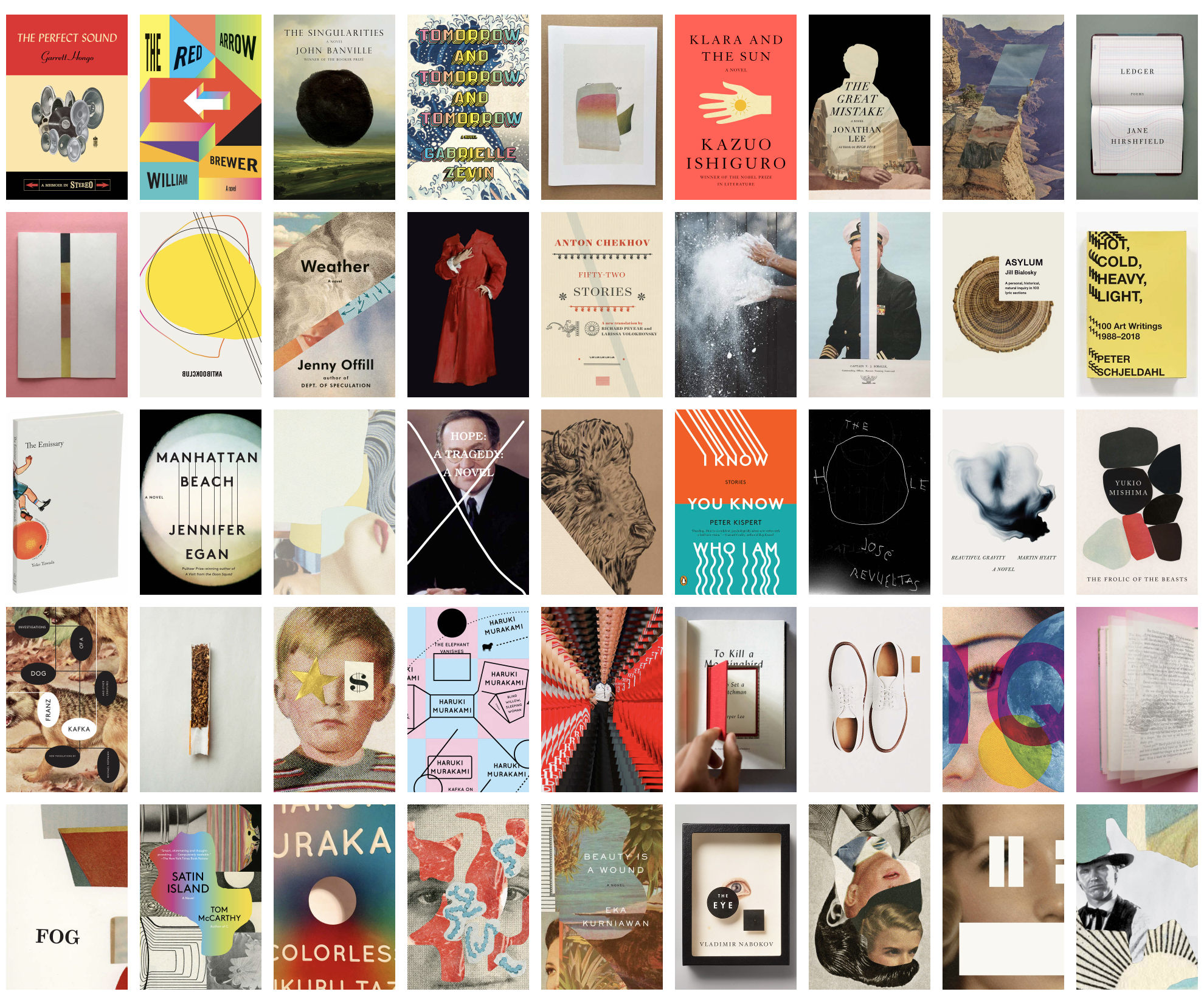 grid of 45 colorful book cover images 