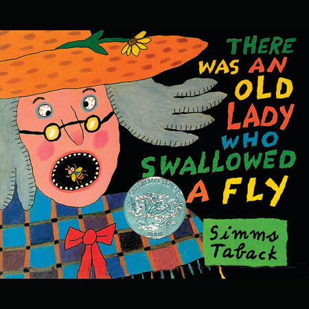 Book cover for "There was an old lady who swallowed a fly" features a cover with an older woman with her mouth open and fly inside of it.