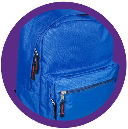 حقيبة ظهر زرقاء صغيرة حيث تعيش الأدوات الحسية