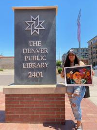 Chelsea Lewinski outside the Blair-Caldwell African American Research Library