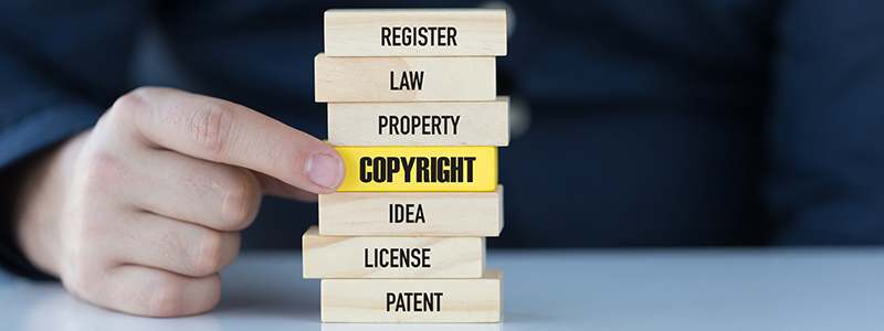 Wooden blocks with related words to trademark